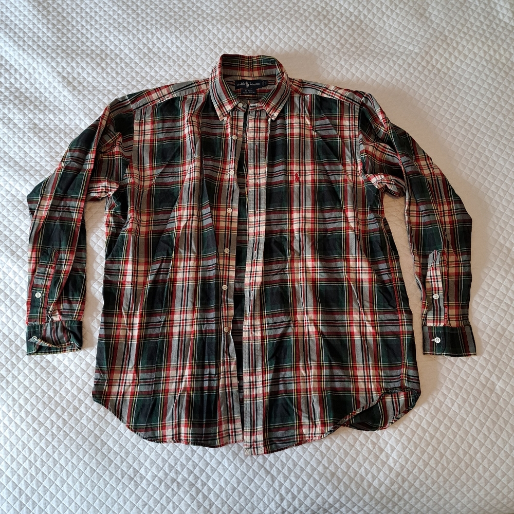 Polo Ralph Lauren Blake Long Sleeve Green Red Plaid Button Up Shirt Sz Large